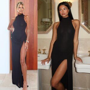 Helsa The Ophelia Maxi Dress Black Sleeveless Draped Size XS